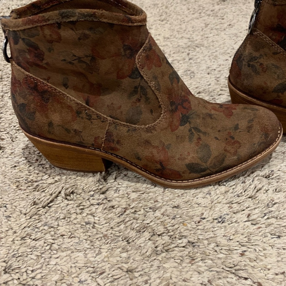 Sofft Brown Suede Ankle Booties with Subtle Floral Print - Picture 4 of 7